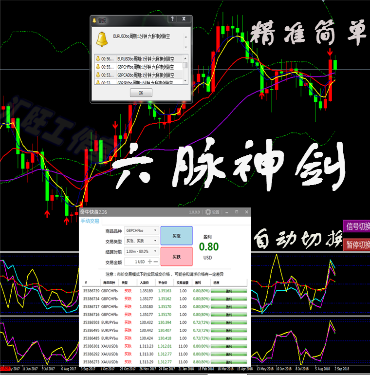 外汇黄金原油二元交易MT4恒指/标短中线六脉神剑模板软件分析系统